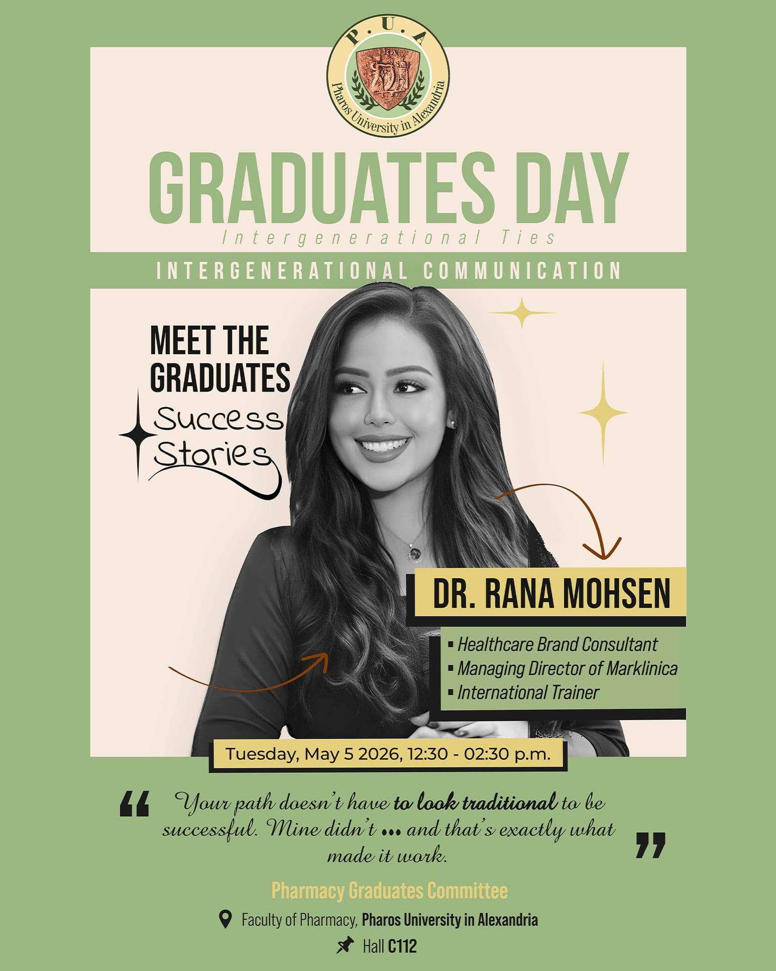 Dr. Rana Mohsen – Alumni Success Story, PUA Pharmacy, University Speaker