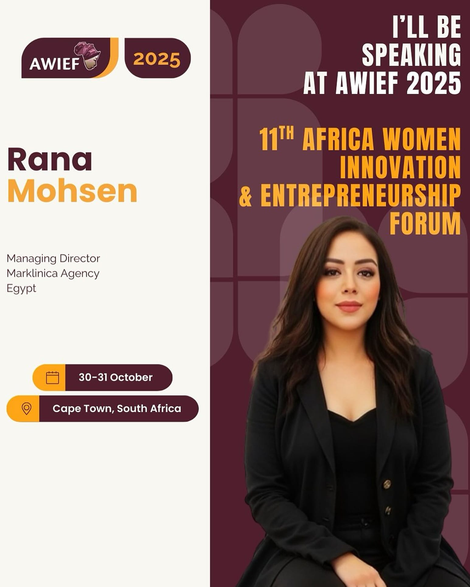 Dr. Rana Mohsen – AWIEF Forum, Cape Town, Official Speaker & Panel Discussion